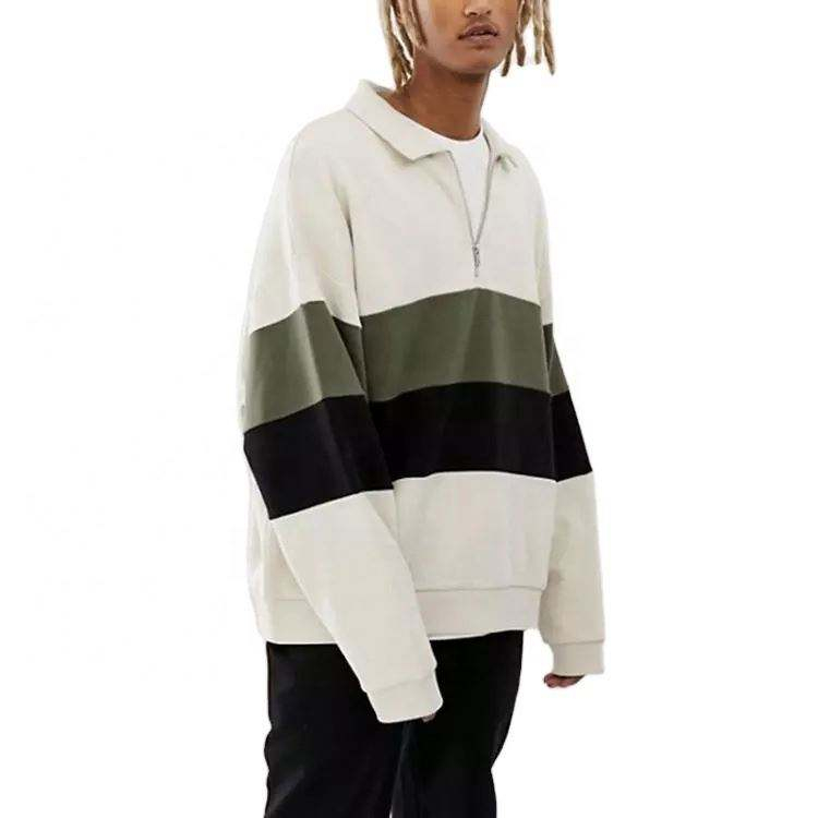 OEM Manufacturer Custom Oversized Mens Drop Shoulder Half Zip Color Block Sweatshirt Hoodie