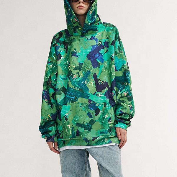 OEM Manufacturer Custom Mens 100% Cotton All Over Print Hoodies Colorful Printed Hoodie Pullover