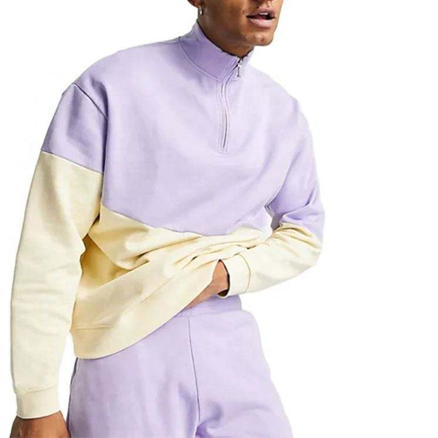 OEM Manufacturer Custom Mens Color Block Half Zipper Sweatshirt High Neck Contrast Color Oversized Hoodies Pullover