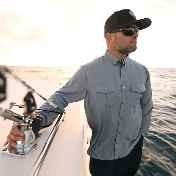 Производитель OEM Полиэстер Эластан SPF UPF50 Защита от УФ-излучения от солнца Быстросохнущая мужская рубашка с длинным рукавом с логотипом для рыбалки