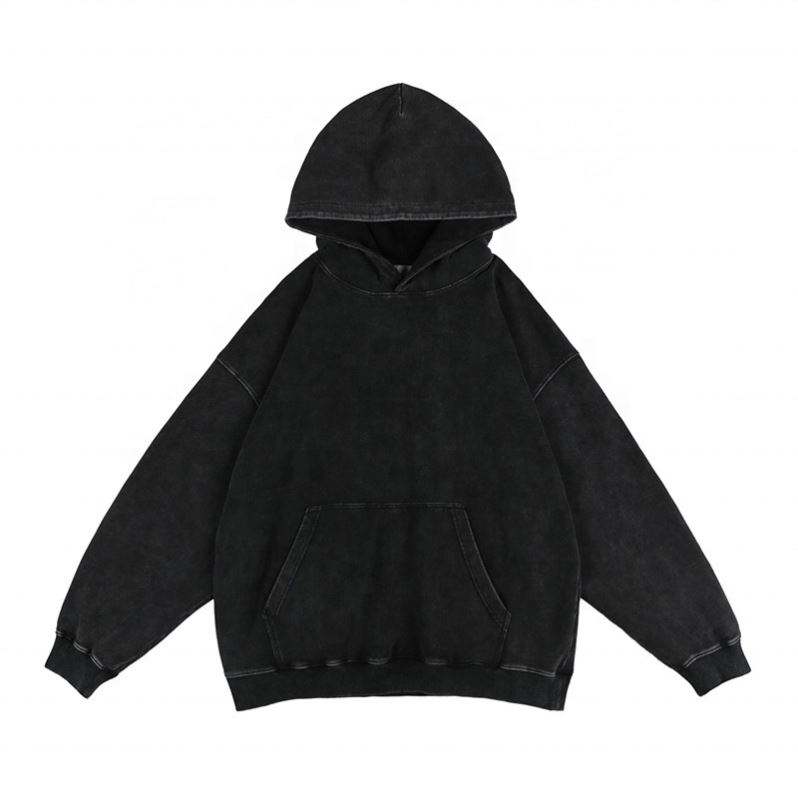 OEM Manufacturer Custom French Terry Hoodie Heavy Pullovers Without Drawstring Hoodie Water Wash Vintage Heavyweight Men Coats