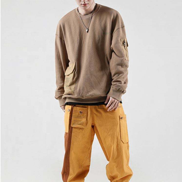 OEM Manufacturer Custom Color Block Logo Printed Men's Coats Crewneck Pocket Oversized Sweatshirts