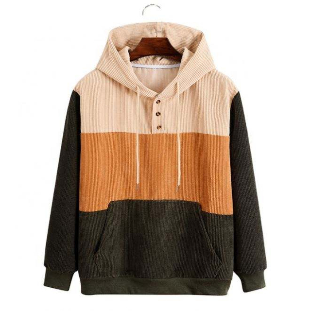 OEM Manufacturer Customized Color Block Corduroy Casual Custom Sweatshirt Plus Size Hoodies Men Hoodies