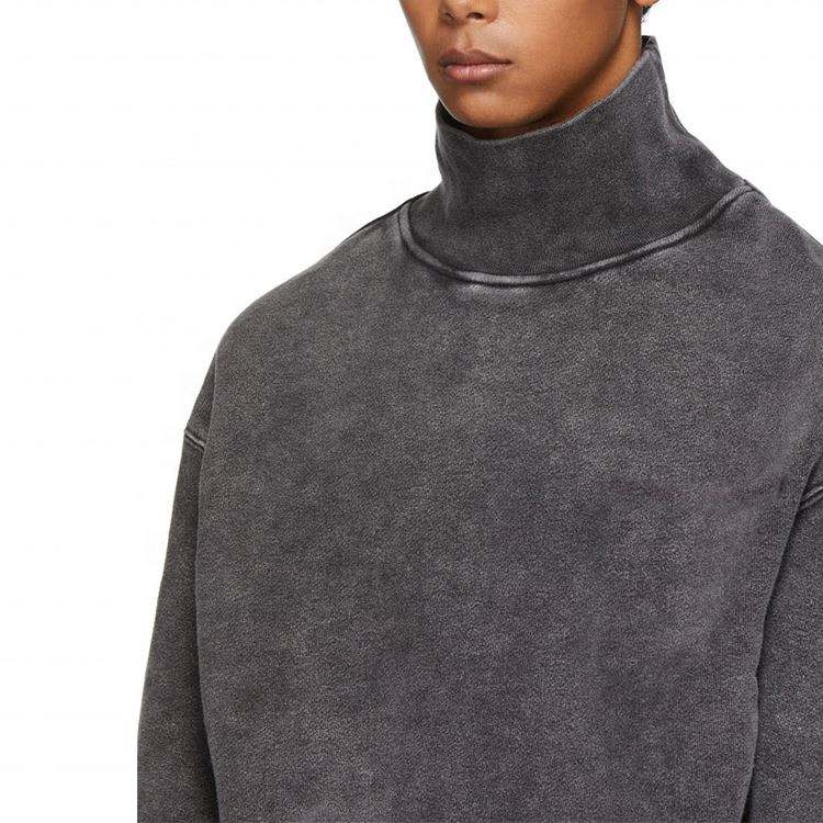 OEM Manufacturer Custom Cotton Vintage Washed Fade High Collar Oversized Snow Washed Sweatshirt For Men