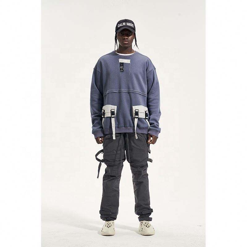 OEM ražotāja modes pielāgots logotips Lielizmēra vīriešu kokvilnas kapuce Pulovers džemperis Pocket Street Style Cargo Hoodie