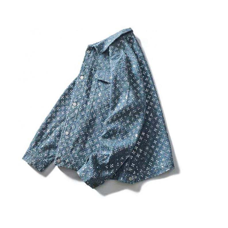 Oem Manufacturer Custom Distressed Sequined Denim Men Retro Loose Jacket