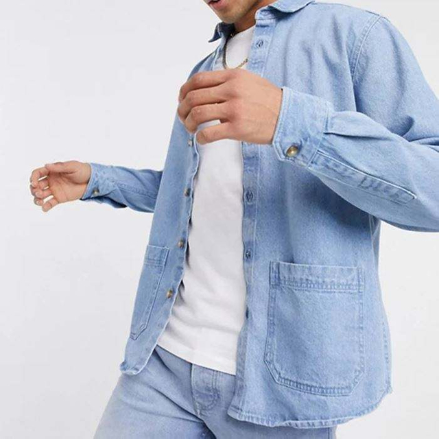 OEM Manufacturer Wholesale Mens Clothing Shirts Long Sleeve Denim Shirt Washed Blue Button Up Men Overshirt