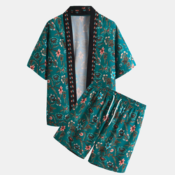 OEM Manufacturer Customized Thin Men Clothing Set Beach Printing Cardigan Shirts And Shorts Casual Men Short Set