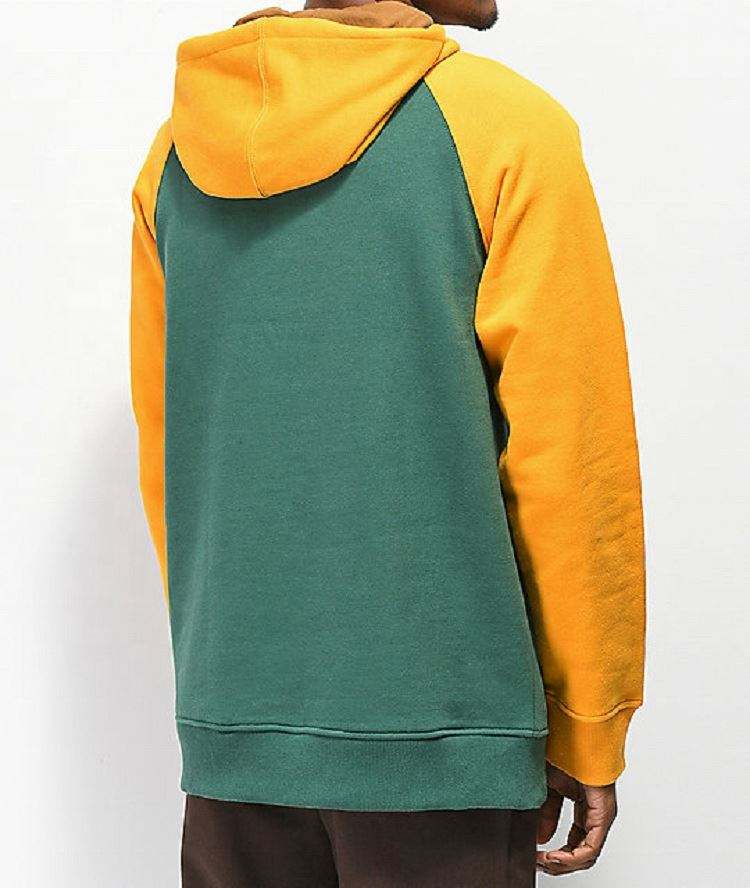 OEM Manufacturer Men Customized High Quality 100 Cotton Yellow Green Color Block Blank Hoodies Sweatshirt