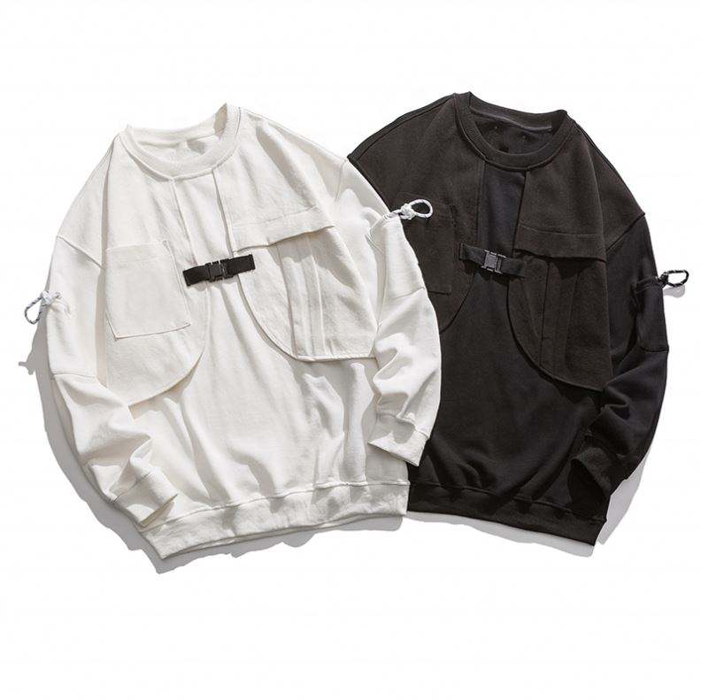 OEM Manufacturer Custom Patchwork Pocket O Neck Pullover Long Sleeves Plus Size Hoodies Casual