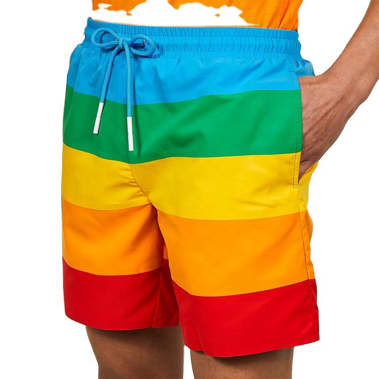 Les hommes d'OEM 100%polyester color block shorts les shorts faits sur commande d'arc-en-ciel