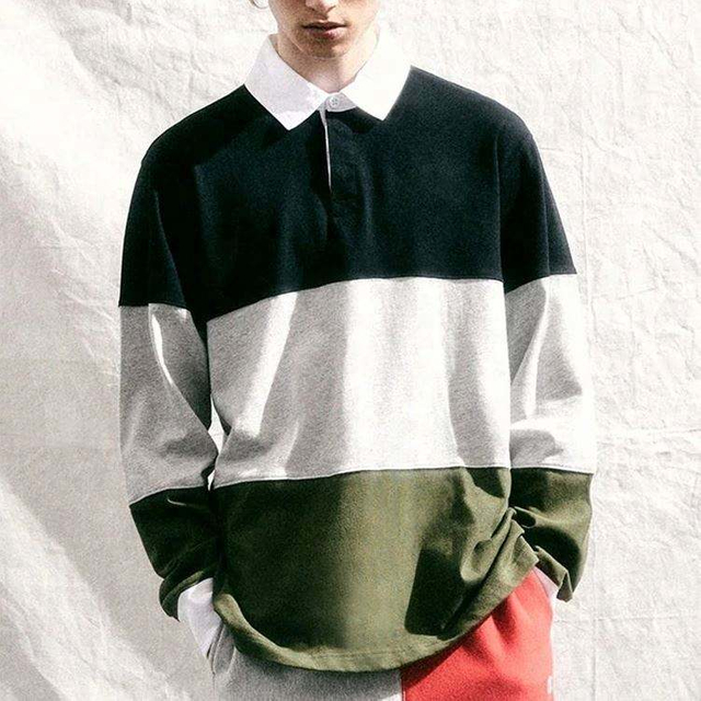 Vêtements en gros internationaux Logo personnalisé à manches longues Colorblock Rugby Polo