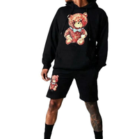 Custom mens printed hoodie shorts set gym cotton tracksuit men