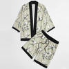 Summer Fashion Shorts Set Mens Crane Print Contrast Binding Kimono Shorts Set Men Two Piece Shorts Set