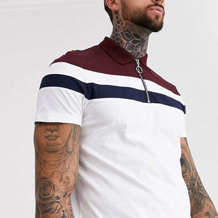 Maßgeschneidertes Herren-Polo-T-Shirt aus Baumwolle mit Farbblock-Reißverschluss