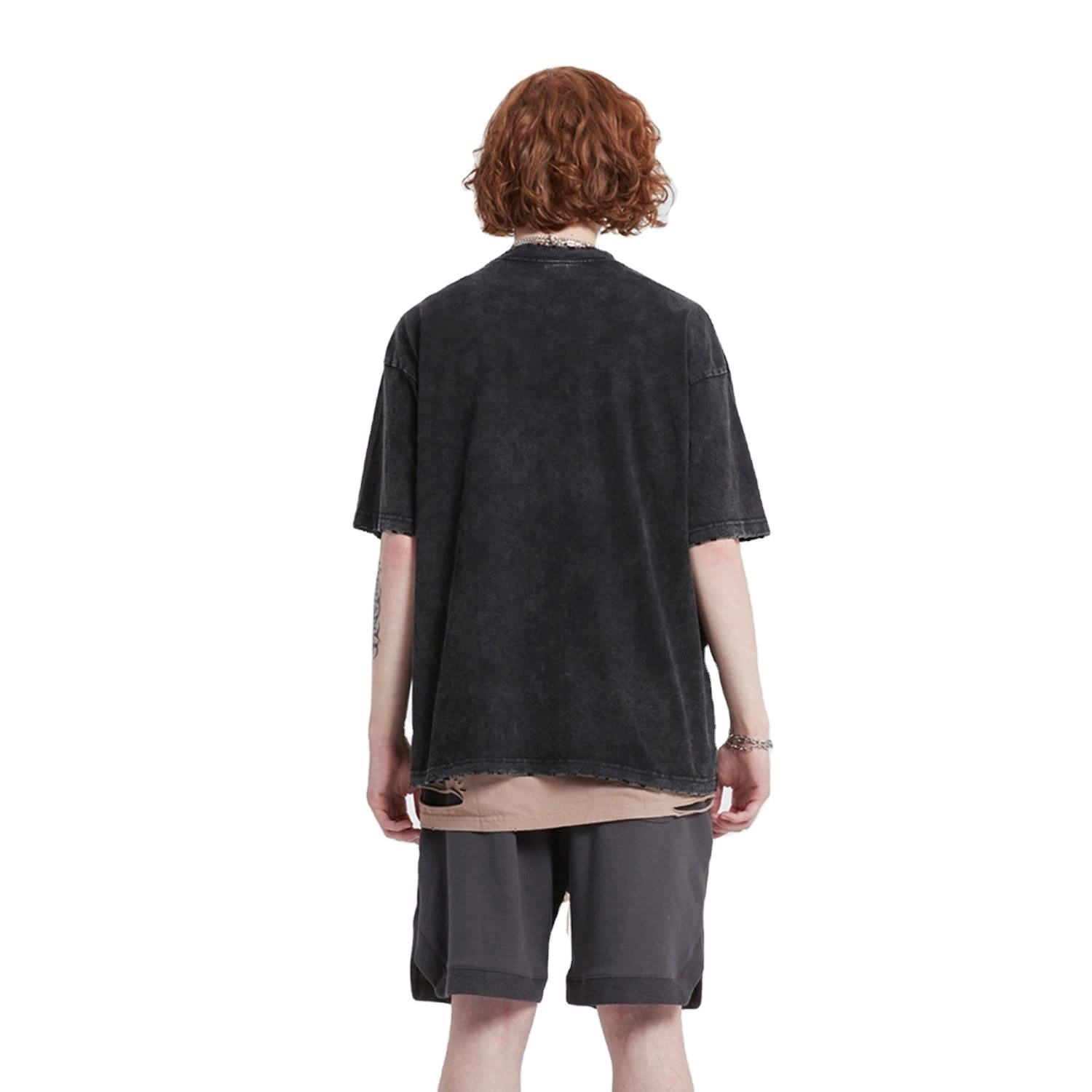 Pemborong Berkualiti Tinggi Vintage Acid Wash T Shirts Mencetak T-Shirt Lelaki