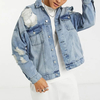 Custom Mens Jean Jackets Denim Washed Distressed Oversized Men Denim Jacket