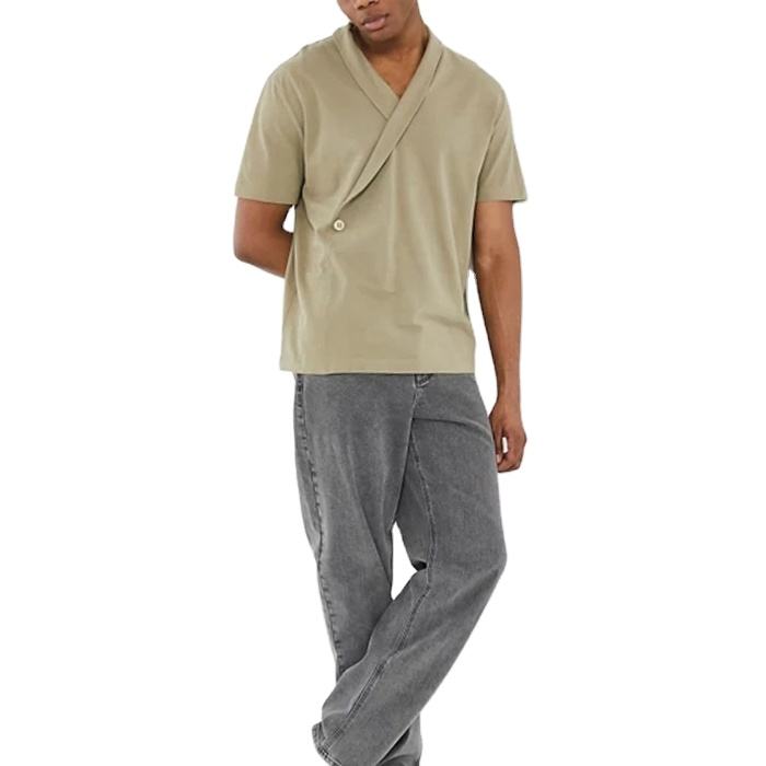 Персонализирана обикновена памучна тениска Мъжки тениски с празна обвивка с къс ръкав отпред с V-образно деколте