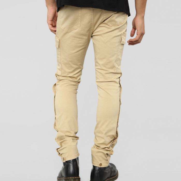 Wholesale Custom Zip Fly Solid Color Snap Button Side Cargo Pants