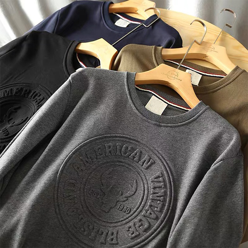 Sweat-shirt à col ras du cou 100% coton gaufré de haute qualité, fabricant OEM, Logo 3D personnalisé, pull à col ras du cou en relief