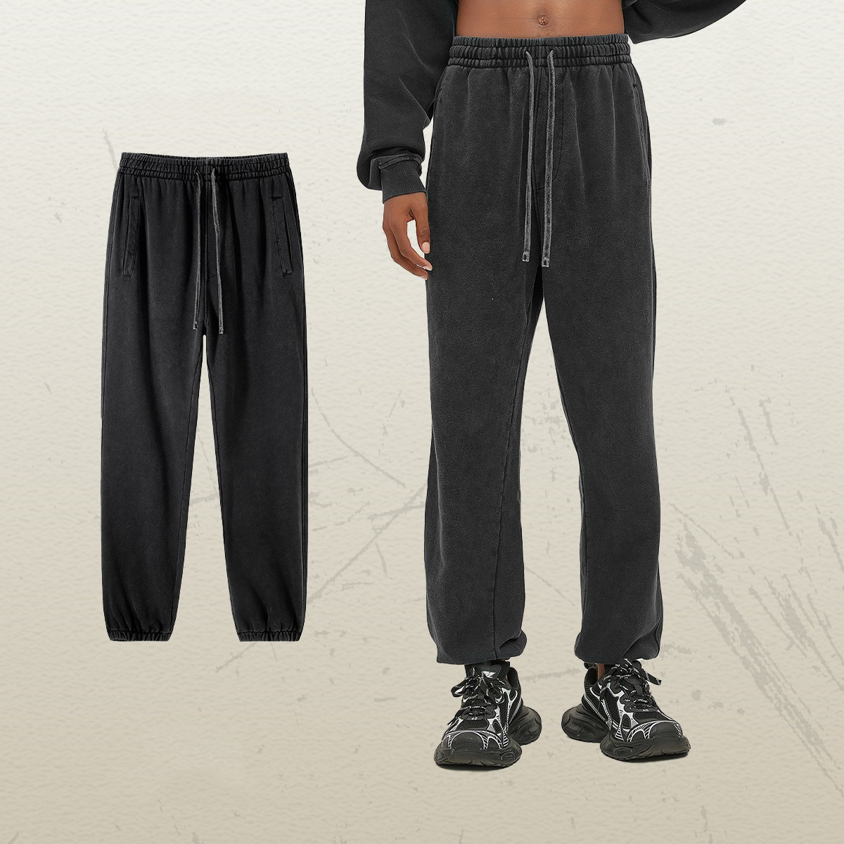 French Terry Heavyweight Streetwear 100% Cotton Straight Leg Oversized Flared Acid Wash Custom Men Joggers Sweatpants