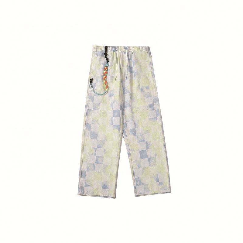 OEM Manufacturer Summer High Waist Wide Leg Pants High Waist Casual Plaid Loose Straight-Leg Sweatpants