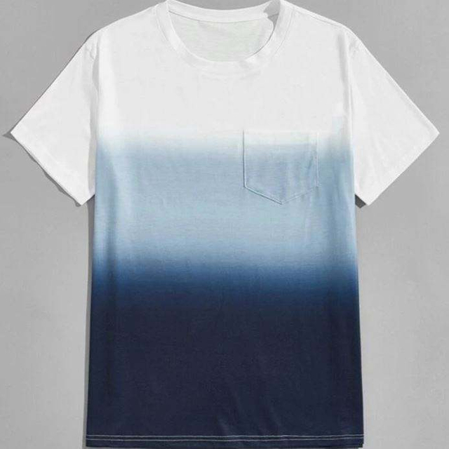 Oem Custom Logo Blank Soft Cotton Tshirt Short Sleeve Men Pocket Detail Ombre Basic Tshirt