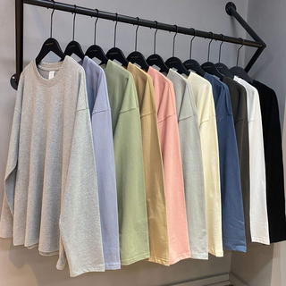 T-shirt unisexe &agrave; manches longues, surdimensionn&eacute;, en vrac, vierge, impression personnalis&eacute;e, graphique en relief brod&eacute;, vente en gros