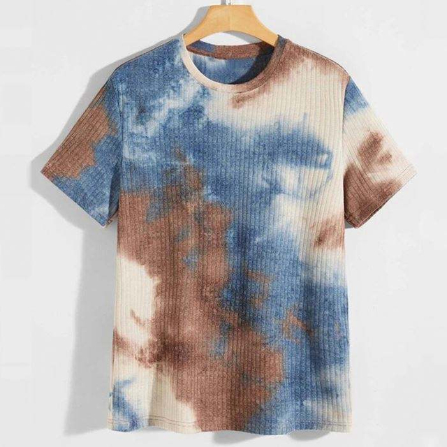 T Shirts Manufacturer Custom Mens T Shirt Tie Dye Pattern Short Sleeve Rib Knit T Shirts
