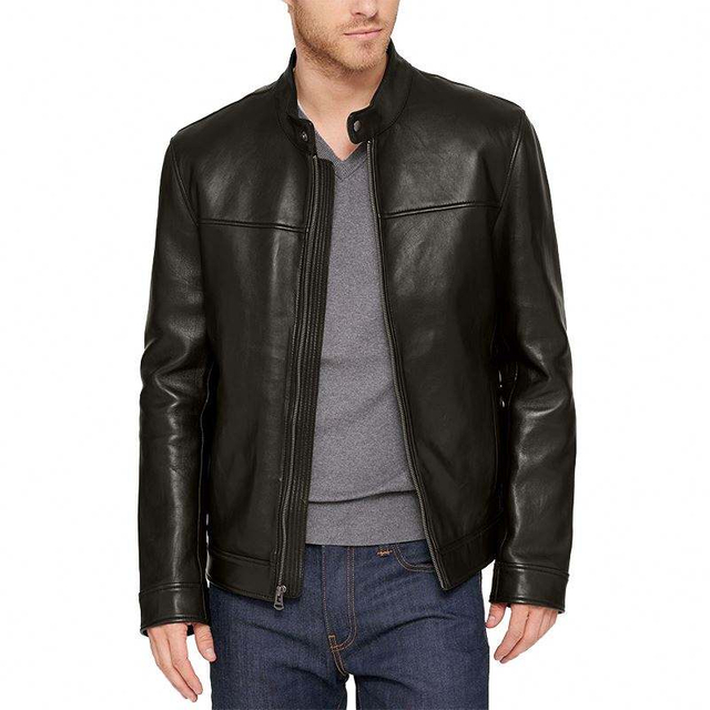 Oem Manufacturer Custom High Quality Bomber Long Sleeve Stand Collar Warmth Zipper Black Leather Jacket
