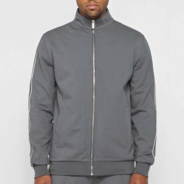 Custom Piped Men's Jacket Stand Collar Zip Fastening Mens Track Jacket