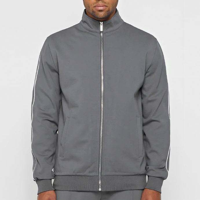 Custom Piped Men's Jacket Stand Collar Zip Fastening Mens Track Jacket