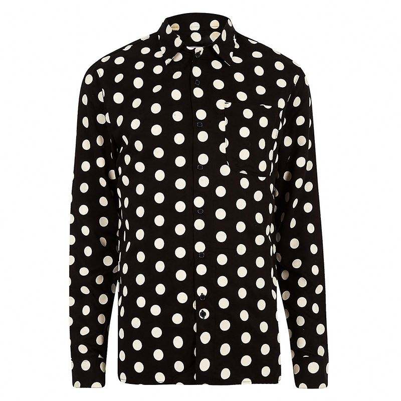 OEM Manufacturer Wholesale Men Dress Shirts Black Polka Dot Buttno Down Shirt