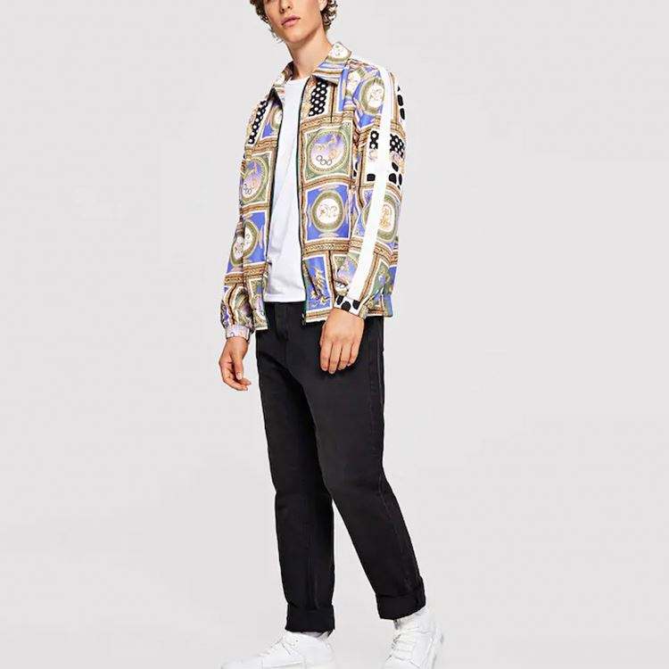 Men's Fashion New Design Zip Up Patchwork Jacket 100%Polyester Allover Print Coat For Men