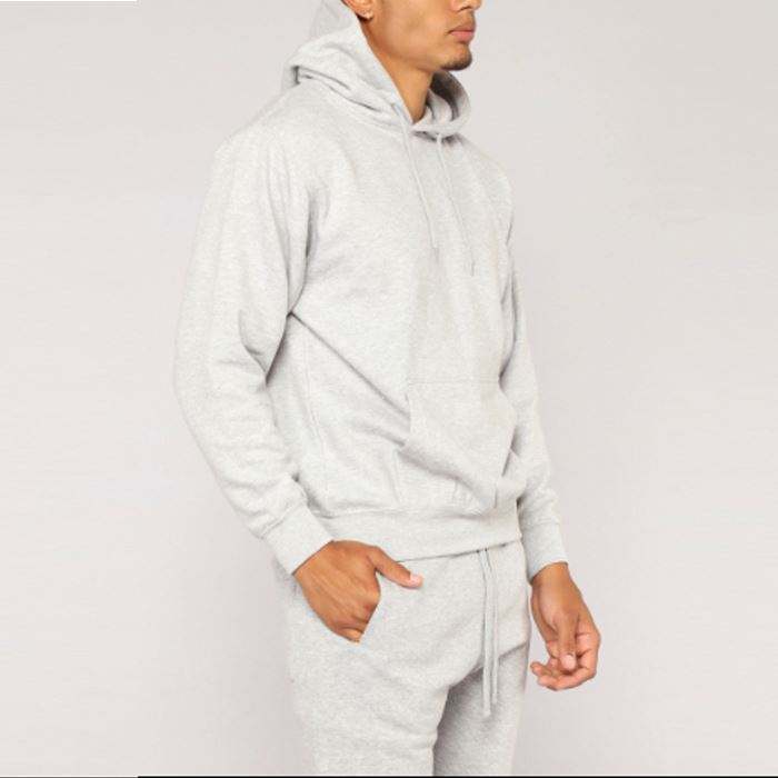 High Quality Custom Logo Design Slim Fit Long Sleeve Kangaroo Pocket Grey Tracksuit For Men