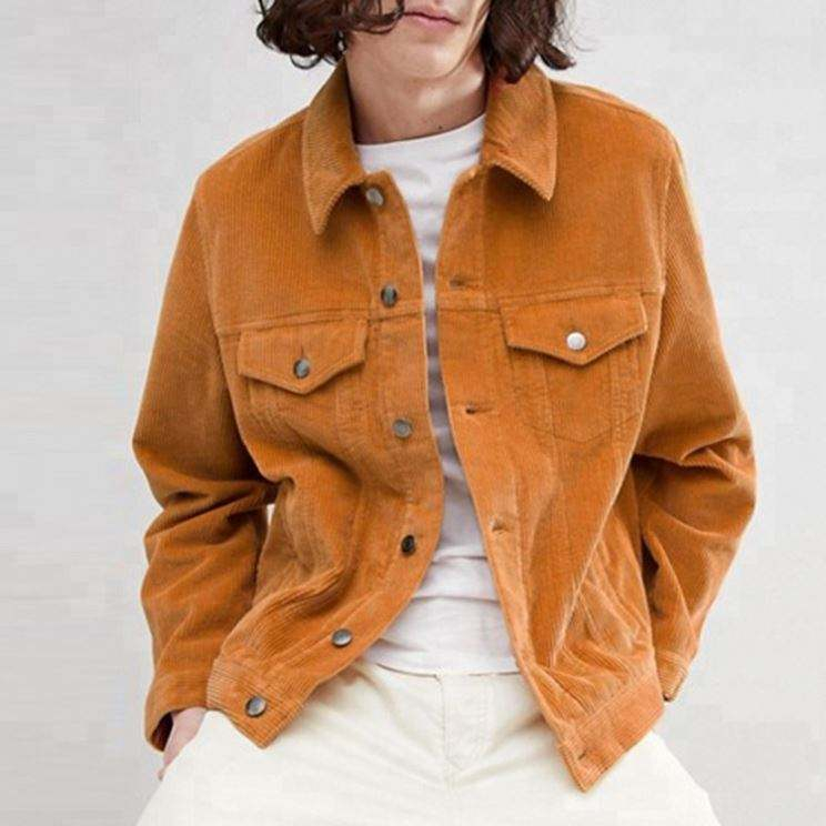 High Quality Customized Men Point Collar Cord Western Jacket In Mustard