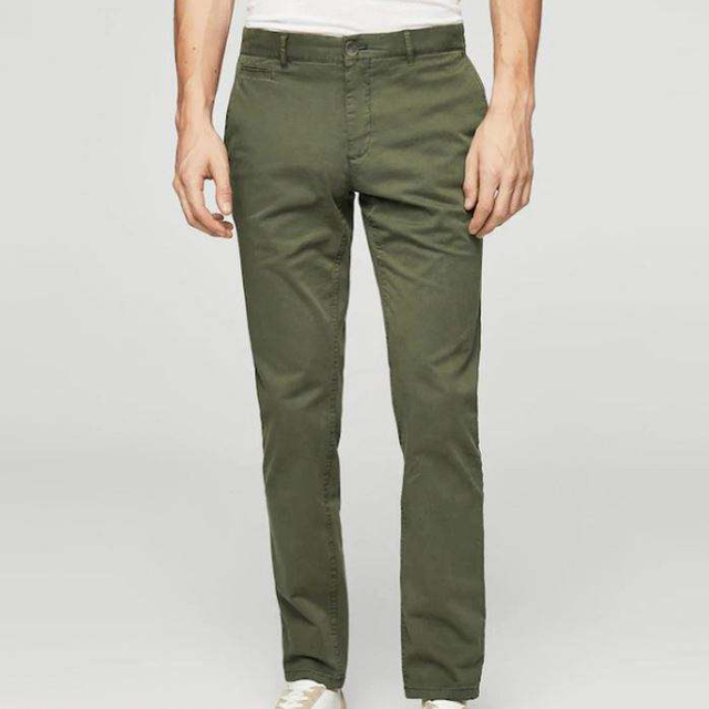 OEM Service Men's Cotton Comfortable Slim Fit Chinos Army Green Trousers With Belt Loops
