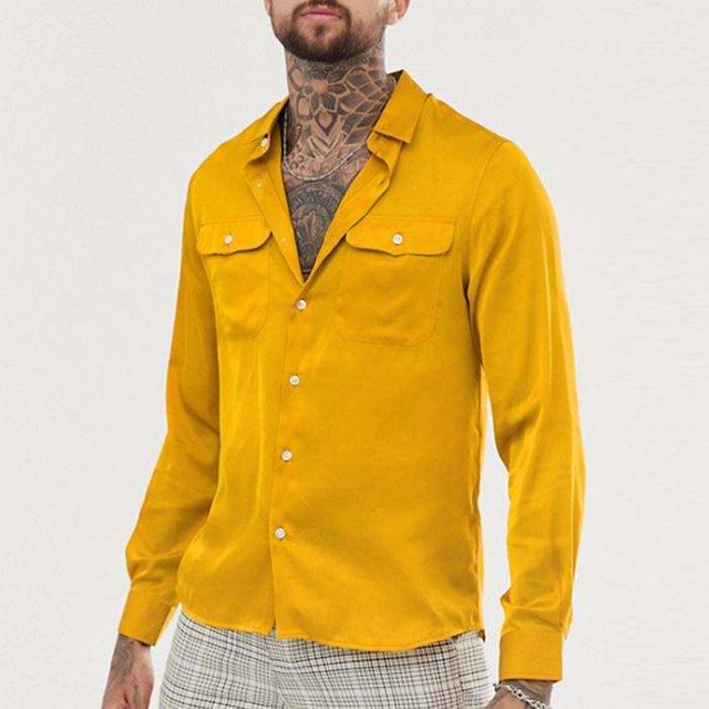 OEM Manufacturer High Quality Plain Satin Men Long Sleeve Shirt