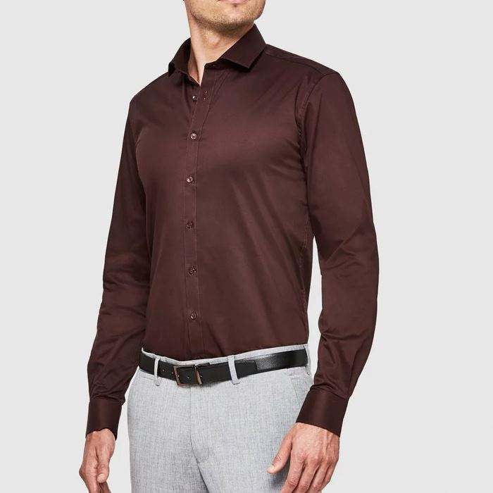 OEM Manufacturer High Quality Mens Dress Shirt Burgundy Slim Fit Regular Collar Long Sleeve Shirt