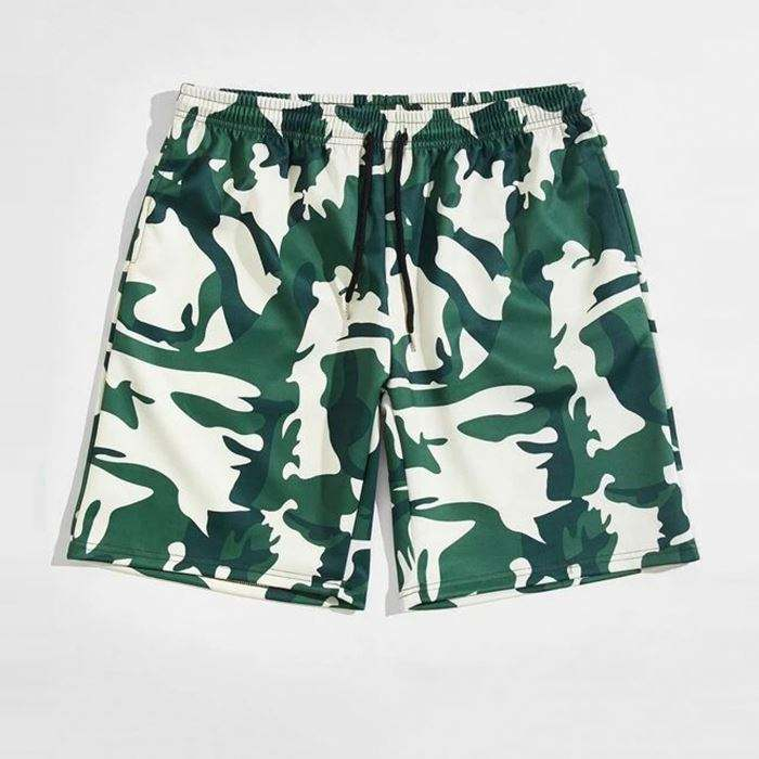 Custom Allover Camo Printed Track Shorts Mens Drawstring Waist Summer Shorts