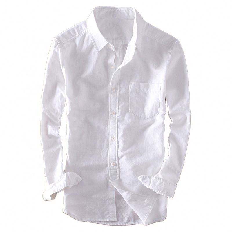 OEM Manufacturer Customized Thin Flax Long Sleeves Casual Shirts Plus Size Men Custom Shirts