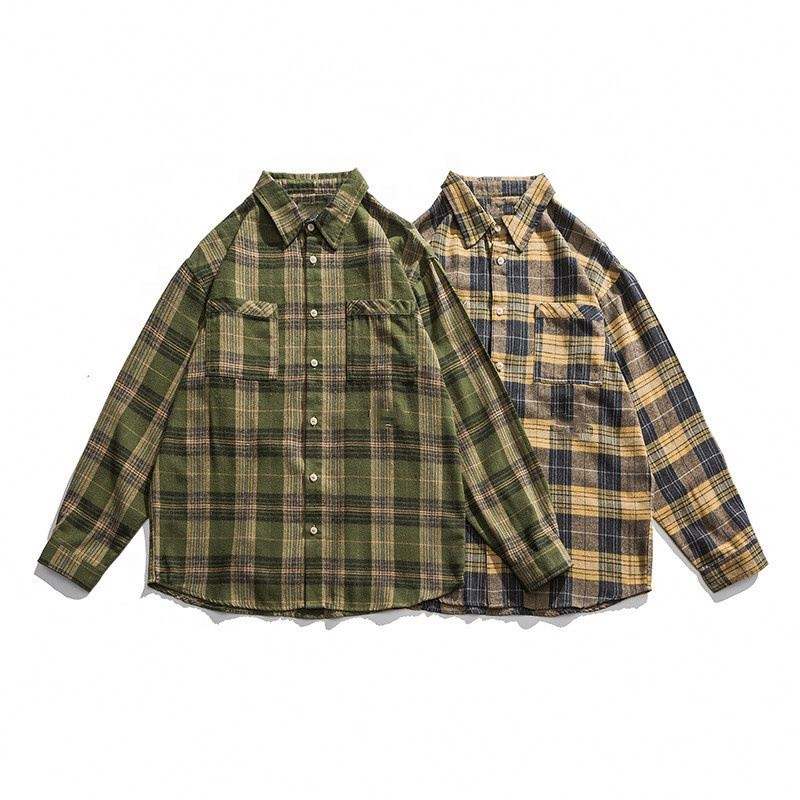 OEM Manufacturer Custom High Quality Men's Shirts Oversize Plaid Printed Shirt Casual Loose Lapel Shirts For Men