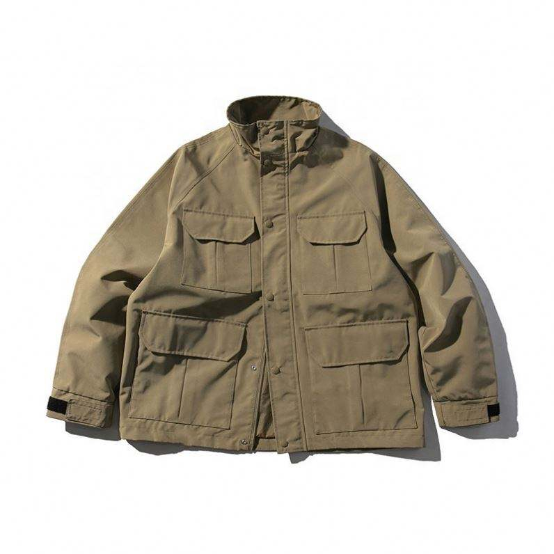OEM Manufacturer Custom Men'ss Vintage Stand-Up Collar Multiple Pockets Coat Jacket