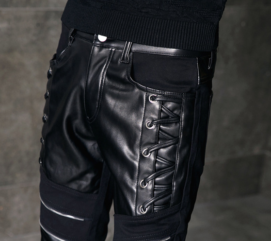 OEM Manufacturer Customized Faux Leather Custom Pants Skinny Patchwork Men's Pants