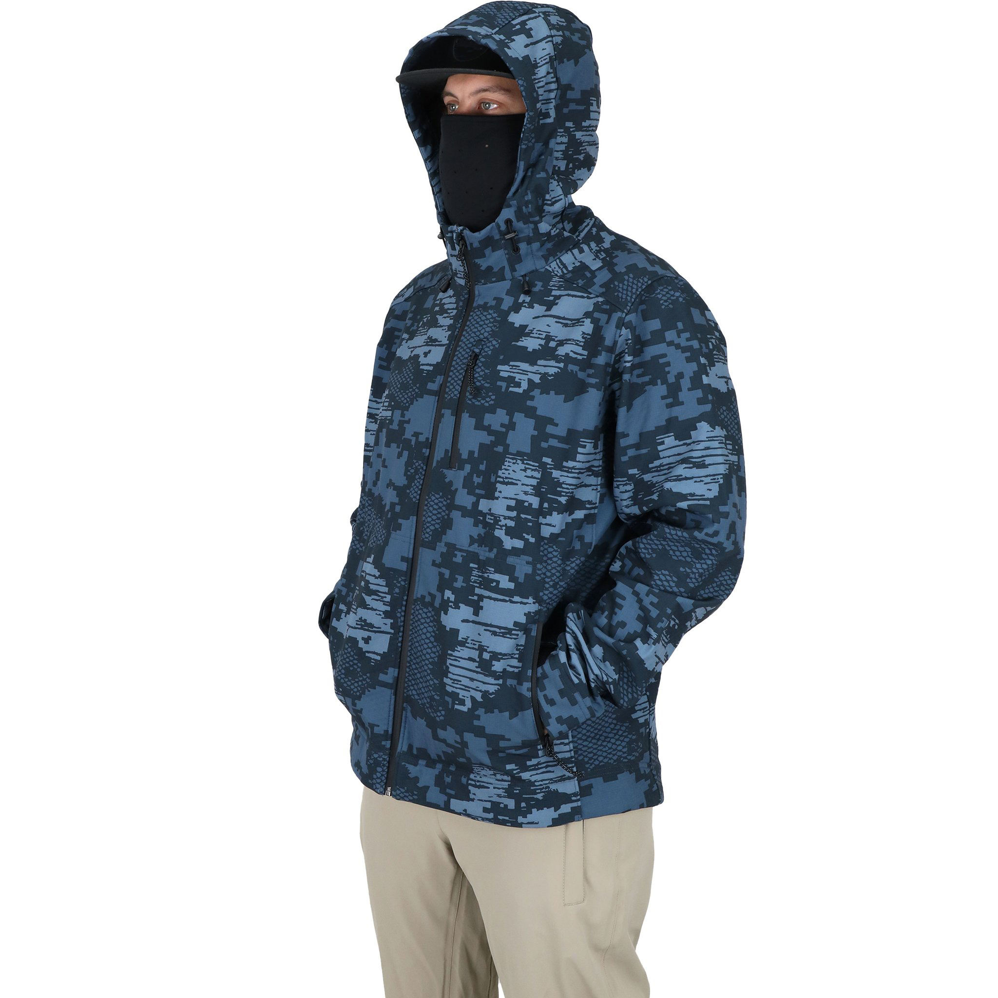 Fabricante OEM com logotipo personalizado capa facial Stretch Softshell Camo Zip Up Jaqueta de pesca masculina