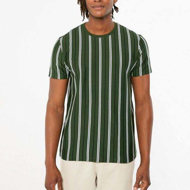 Wholesale Custom Print T Shirts 100% Cotton Striped Short Sleeve Mens T Shirt