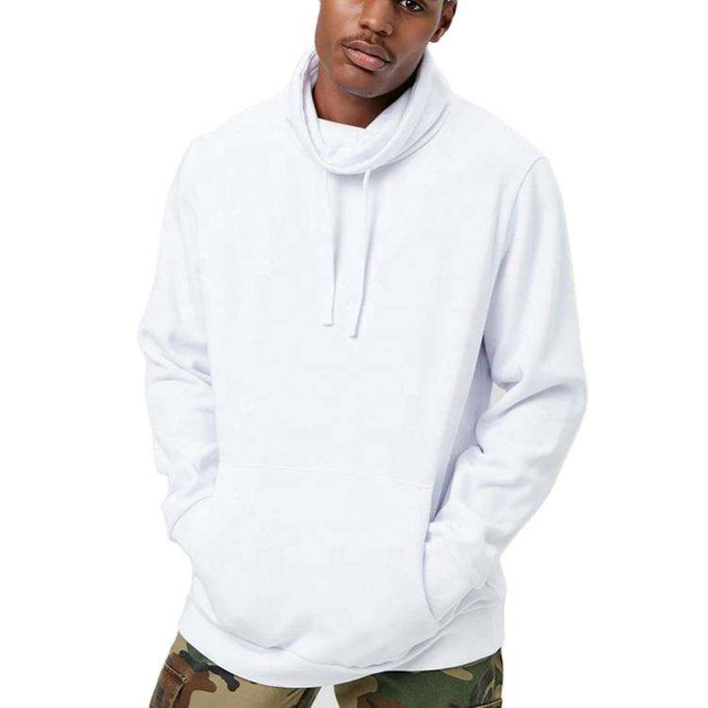 مصنع OEM مخصص هوديي الصوف Cowl Neck Pullover kangaroo جيب عادي من النوع الثقيل الأبيض للرجال