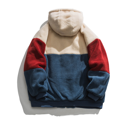 Oem Manufacturer Customized Color Block Men's Coat Casual Loose Lamb Wool Plus Size Jacket