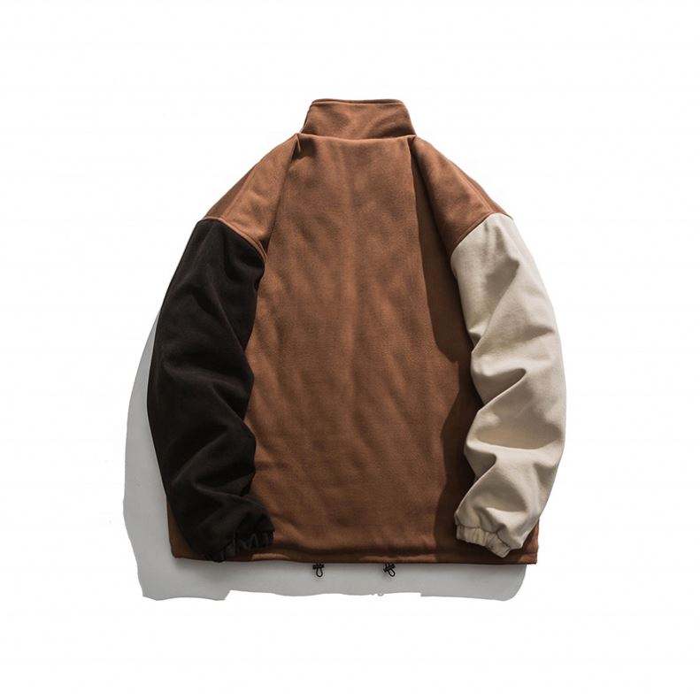 Oem Manufacturer Customized Color Block Men's Coat Casual Loose Lamb Wool Plus Size Jacket