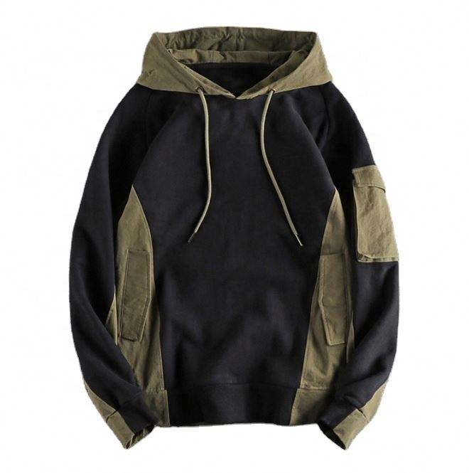 OEM Manufacturer Customized Color Block Pocket Casual Custom Sweatshirt Oversized Hoodie Men Hoodies